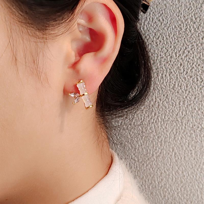 Новые китайские бамбуковые серьги женские нишевые дизайнерские легкие роскошные серьги-гвоздики с бриллиантами персонализированные украшения для ушей