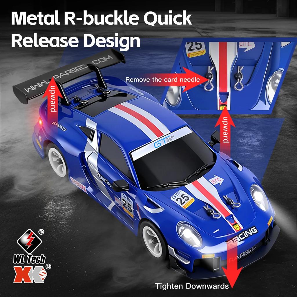 Rechargeable 1:28 2.4G RC Car with Cool LED Lights 4-wheel Drive Gyro 30KM/H High Speed Radio Control Model Drift Racing Vehicle Toy Gift for Children