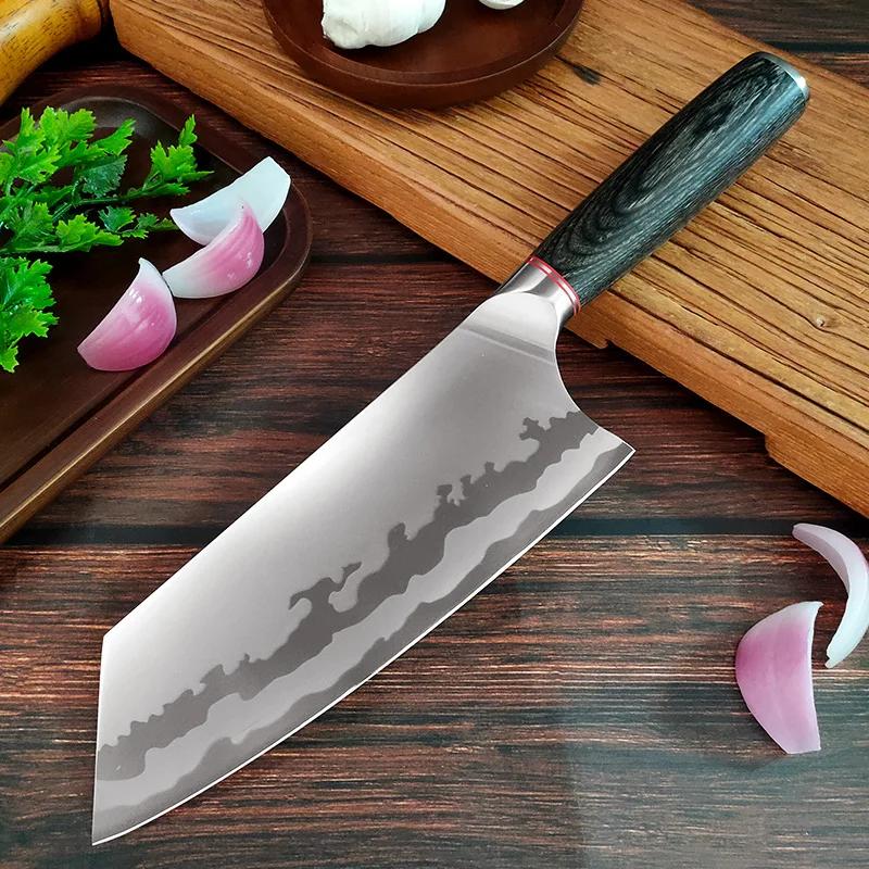 Тесак для мяса, ковка, нож шеф-повара, мясника, кухонный нож из нержавеющей стали, кованый нож для снятия шкур, нож для нарезки, деревянная ручка, кухонные инструменты
