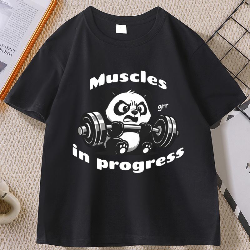 Muscular Panda Lifting Weights TShirt for Unisex Gym Humor Panda T Shirt Funny Workout Clothes Soft Breathable Graphic Tee Tops