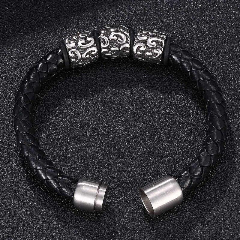 Trendy Leather Bracelets Men Handmade Small Adorn Article Stainless Steel Clasp Bracelets Fashion Jewelry Gift