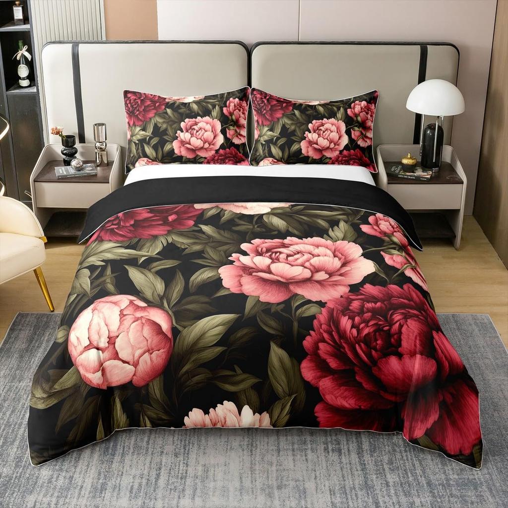 Пододеяльник Квин с цветочным принтом для подростков и взрослыхРетро цветы листья Покрывало для одеялаНабор постельного белья с масляной живописьюСадовая дикая природа Постельный набор