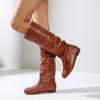 Women's Round Toe High Heeled Low Tube Knight Boots Plus Size Flat Bottom Non-slip Wear Boots