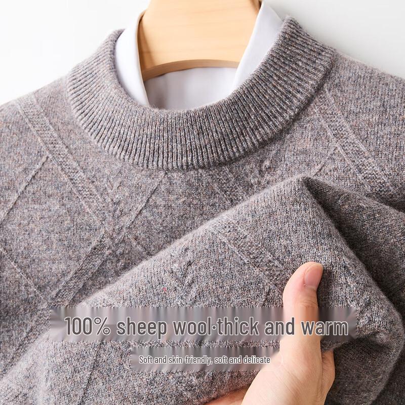 Jinjuan Men's 100% Wool Round Neck Thick Warm Sweater