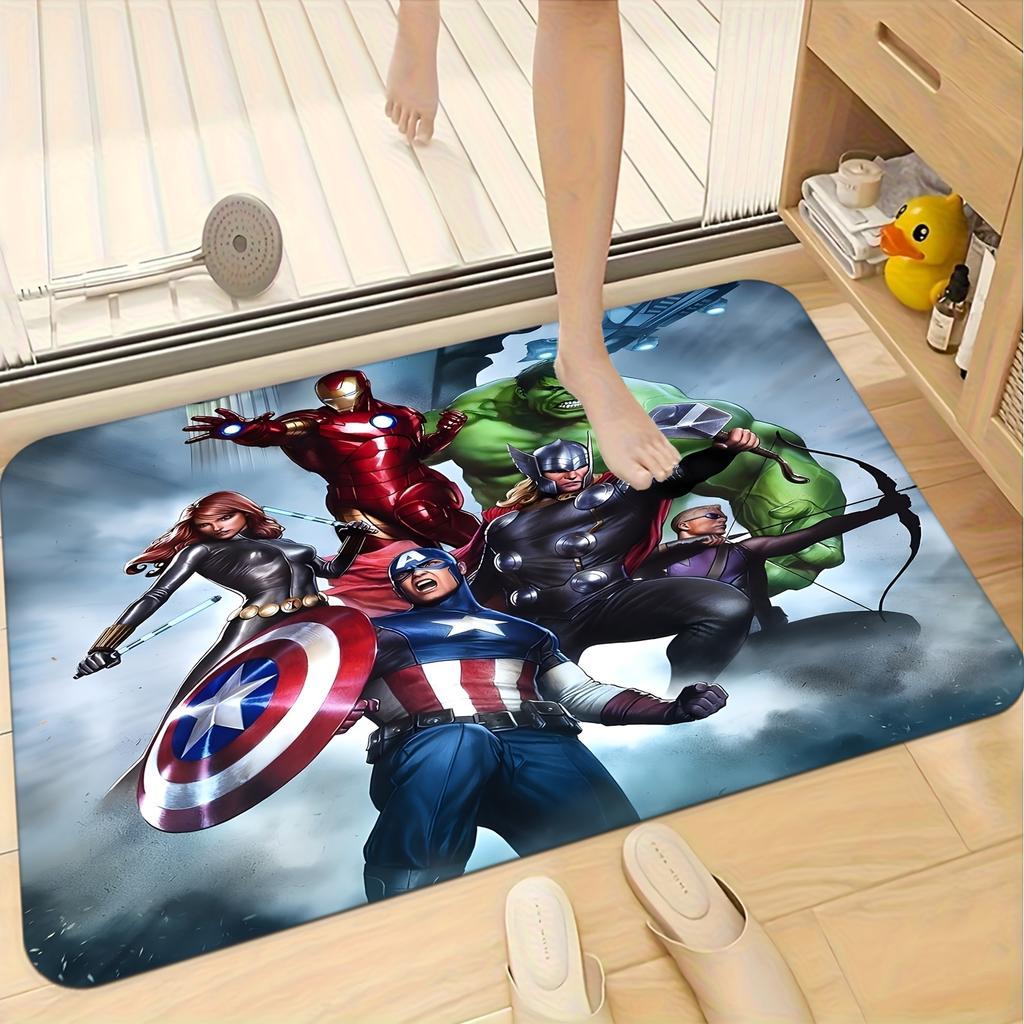 1pc of Marvel Superhero Themed Printed Mat, a Rectangular Rug Made of Machine-Washable Flannel, Suitable for Decorating Doorwa