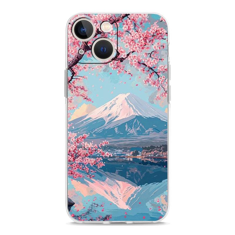 Чехол для iPhone 16 Чехлы iPhone 15 12 13 14 16 Pro Max X XR XS Max 15 Plus iPhone11 Обложка Япония Гора Фудзи Цветение сакуры