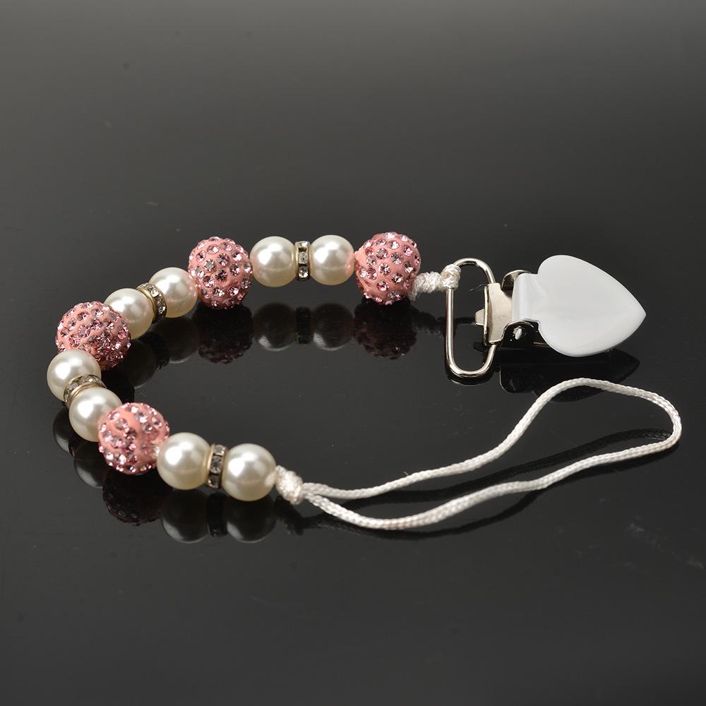 Цепочка с зажимом для детской соски, держатель для детской соски, деревянный ремешок для поводка для соски с бисером и кристаллами, металлические зажимы для соски, цепочка для пустышки