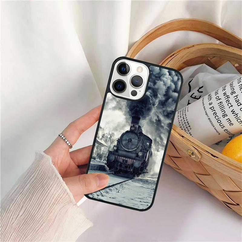 Vintage Steam Train Railway Phone Case For iPhone 17 Air 16 15 14 11 12 13 Pro  MAX Plus coque Cover Shell