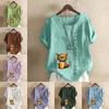 Women's Fashion Cute Cat Prined Short Sleeve T-shirt Loose Cotton Shirt Casual Loose Summer Blouse Plus Size Tops