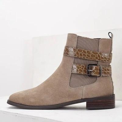 Мода 2024 Горячая Распродажа Обувь Женская Молния Женские Ботинки Осень Квадратный Носок Смешанные Цвета Флок Короткое Голенище Массивный Каблук Римские Ботинки