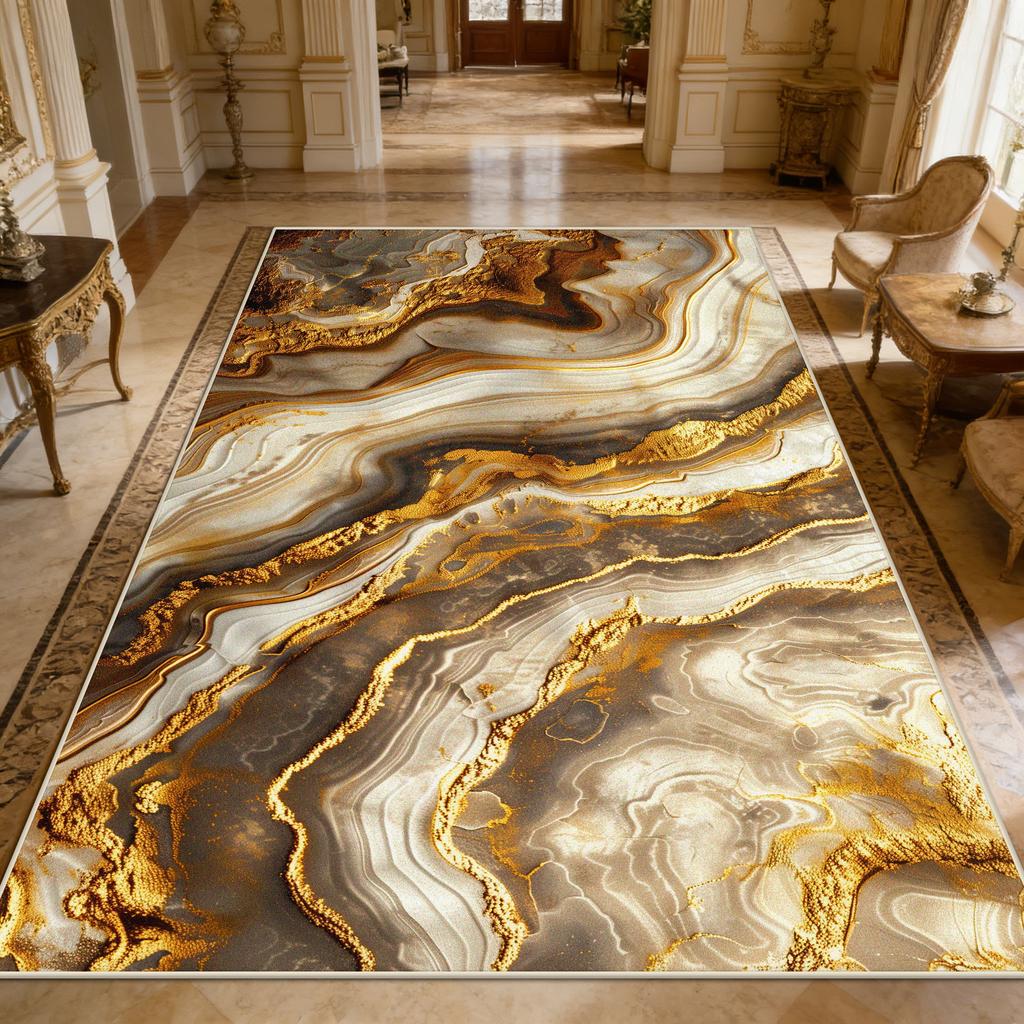 Luxurious Marble Texture Carpet Living Room Abstract Easy Clean Large Area Rugs Bedroom Decoration Washable Floor Mat Non-slip