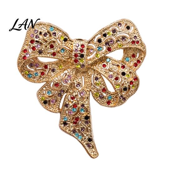 Women Brooch Pin Vintage Rhinestone Bow Pin, Bowknot Shape Alloy Lapel Secure Clasp Sweater Cardigan Coat Clothing Accessories, Fashion Jewelry