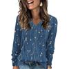 Women's Fashionable Oversized V-Neck T-Shirt With Floral Print Long-Sleeved Pullover Top