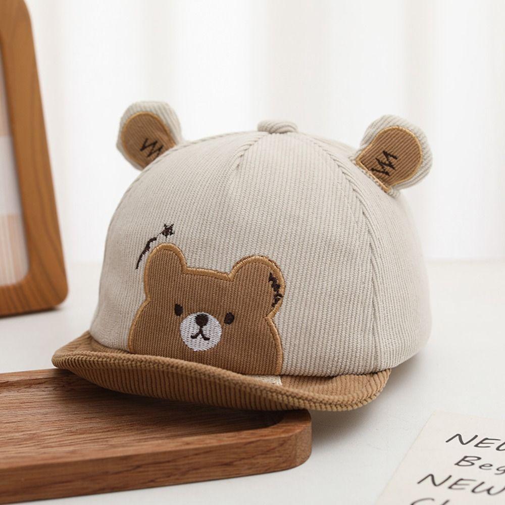 Cartoon Bear Baby Sunhat Wide Brim Newborn Flat Cap Solid Color Infant Bucket Hat Toddle