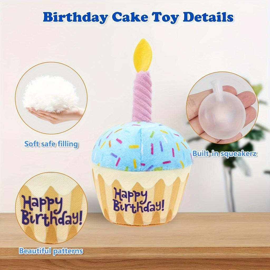 8Inch Dog Birthday Cake Plush Toy with Squeaker Blue Pink Cupcake Design Perfect Gift for MediumLargeSmall Dogs Puppies Durable Chew Toy