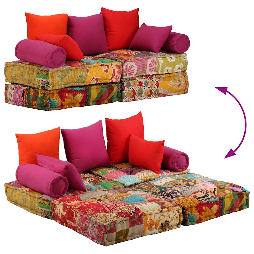 2 Seater Modular Pouf Patchwork Fabric