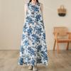 Новые хлопковые винтажные платья без рукавов с цветочным принтом для женщин, повседневное свободное длинное летнее платье, элегантная одежда