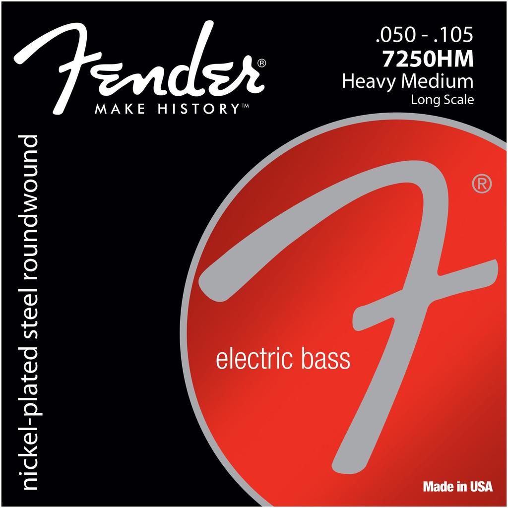 Струны для электробаса Fender 7250HM Комплект из 4 штук Никелированная сталь Длинная шкала .050-.105