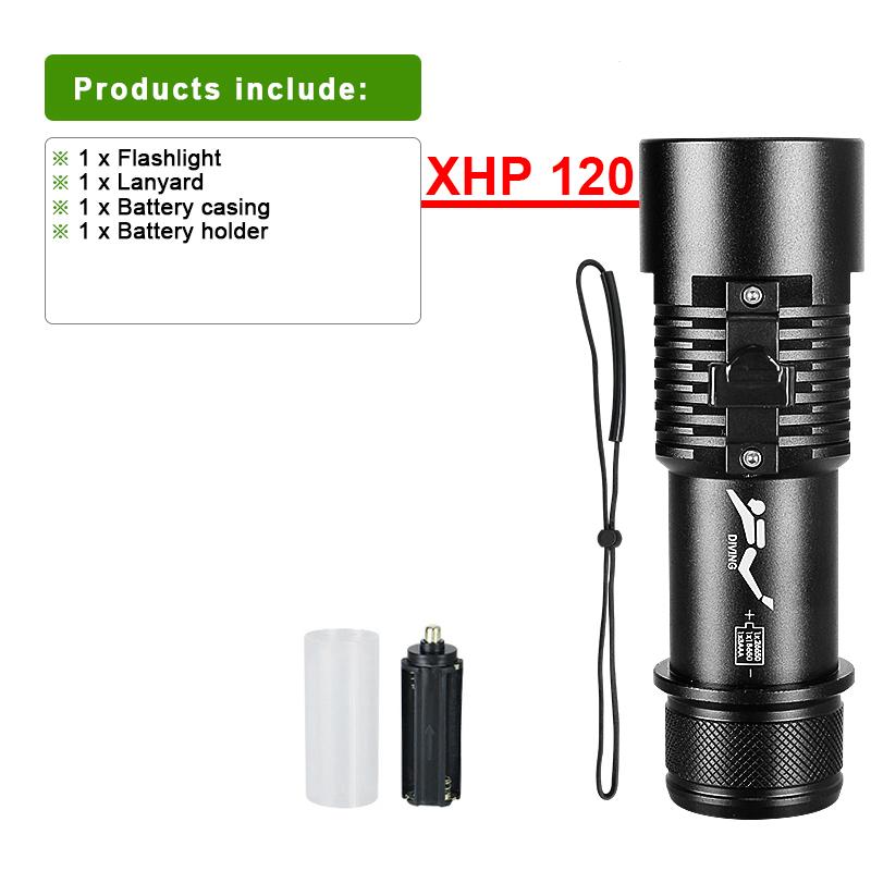 Профессиональный фонарик для дайвинга IPX8 XHP 120, желтый фонарь для дайвинга, 800 м, водонепроницаемый светильник для дайвинга, подводный фонарь