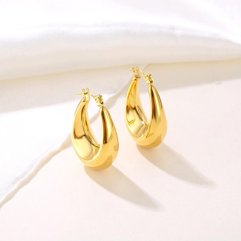 Элегантные овальные металлические серьги-кольца: Европейские ретро серьги из нержавеющей стали для женщин