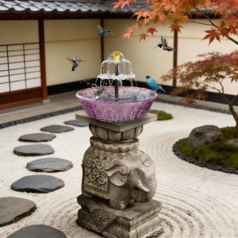 Пластиковый уличный фонтан-поилка для птиц на солнечных батареях с динамическим водным шоу, создающим завораживающие струи для сада
