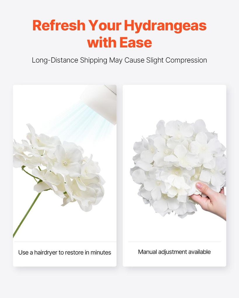 65 Pcs Artificial Silk Hydrangea Flowers 9.8 In Bouquet Arrangement White