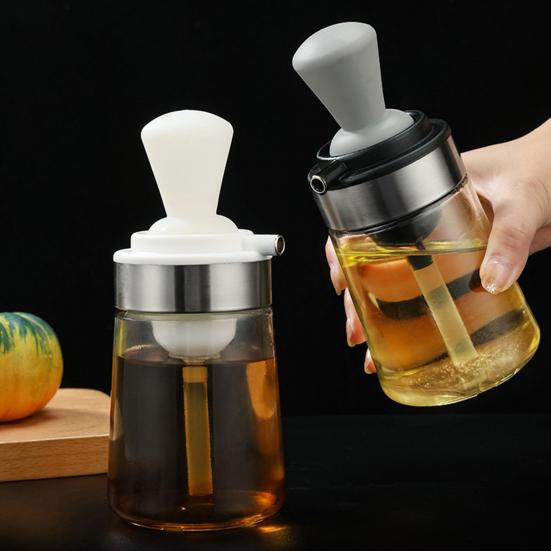 304 Stainless Steel Oil Spout Glass Oil Bottle with Silicone Brush Smooth Dispensing Easy Refilling Precision Oil Dispenser
