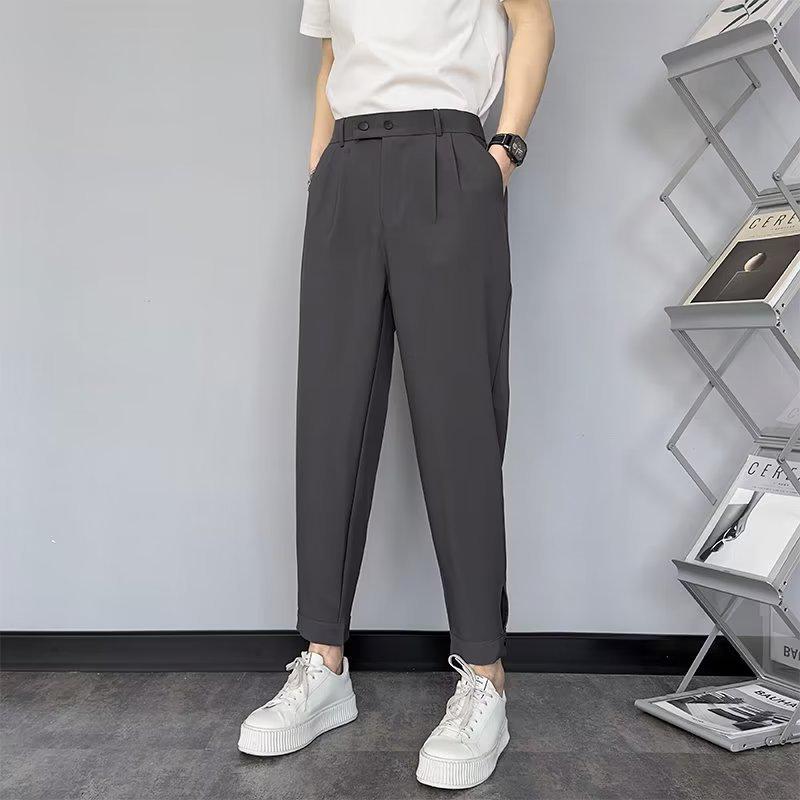 Men's Trendy Korean Style Slim Fit Nine-Point Suit Pants for Spring and Summer
