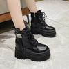 Зимние ботинки Мотоциклетные ботинки на высокой платформе Теплые женские ботинки на толстой подошве с танкеткой Новые осенние кожаные туфли для женщин