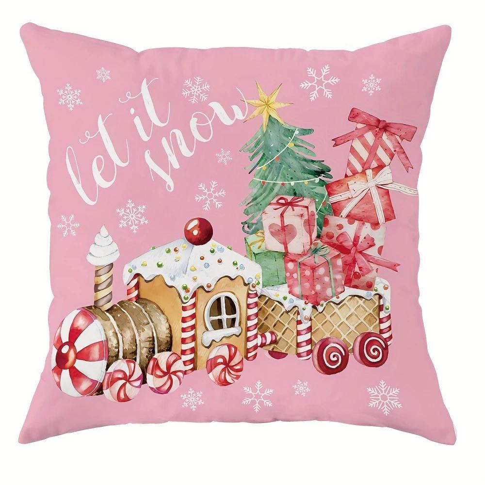 Рождественский декоративный чехол для подушки Рождественский пряничный человечек в виде конфетного домика с рисунком поезда чехол для диванной подушки украшение для дома