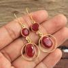 Yellow Gold Plated Ruby Gemstone 100% 925 Sterling Silver Handmade Women Dangle Earring