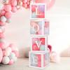 4 Pcs Balloon Box DIY Assembly Transparent Paper Box Balloon Box with Letters Reusable Stackable Cube Decorative Box for Party Wedding Birthday