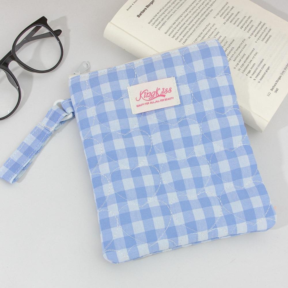 Fashion Floral Plaid Print Tablet Bag Handheld Cartoon Storage Bag Portable Travel Pouch Girl Handbag