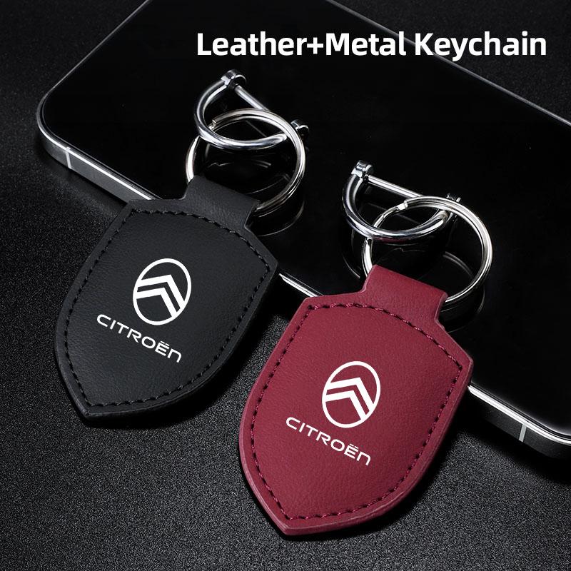 Car Leather Keychain Shield Styling Emblem Key Ring For Citroen C6 DS5 RD3 Cross Berlingo Xsara Grand Picasso Jumper Cactus Saxo