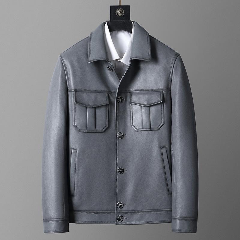 Весенняя и осенняя куртка из натуральной кожи, мужская куртка из овчины с лацканами, рабочая куртка для поездок на работу, молодежная кожаная куртка для мотоциклистов