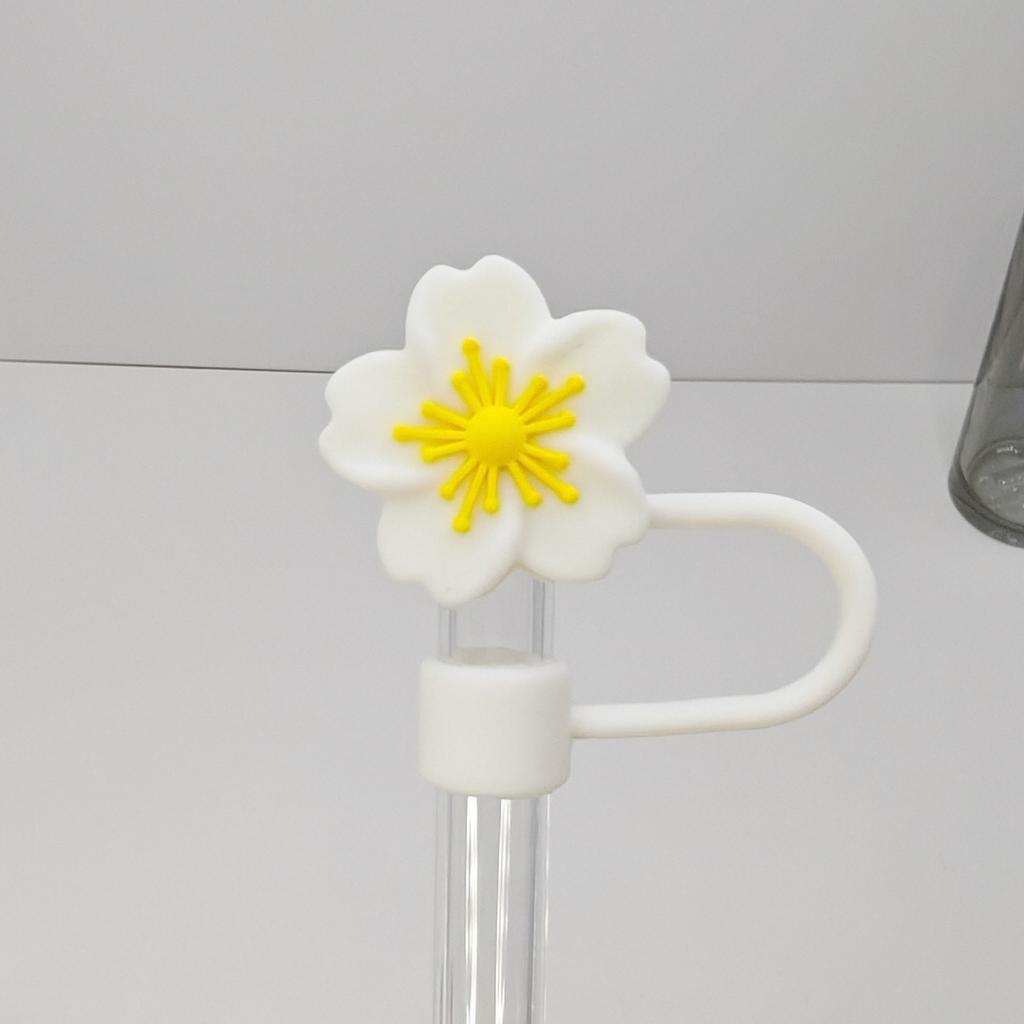 1pcs Straw Cover Cap for Stanley Cup Begonia Flower Dust-Proof Straw Toppers 10mm Reusable Silicone Straw Tips Lids Party Decor