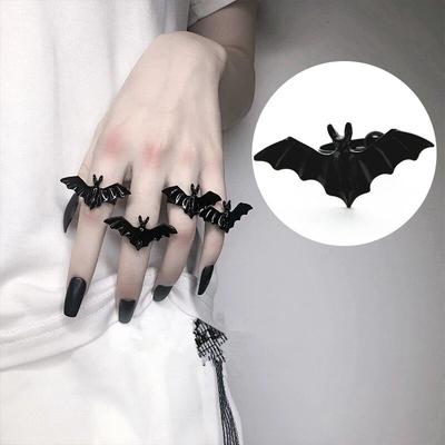 Готические Темные Черные Кольца Летучие Мыши Для Женщин Хэллоуин Металлические Открытые Кольца На Пальцы Модные Аксессуары Для Вечеринок Панк Ювелирные Изделия Подарки