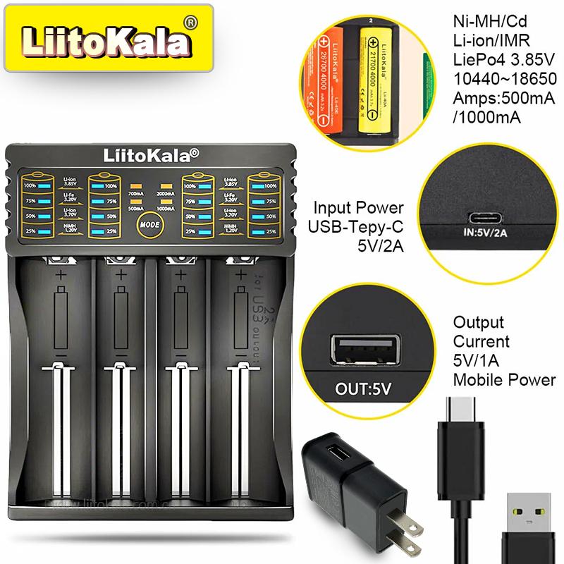 LiitoKala для аккумуляторов 18650/26650/AA/AAA, ЖК-дисплей, Автоопределение, Защита от перезаряда, Многоцелевое зарядное устройство Lii-402