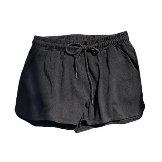 Женские летние спортивные шорты с высокой эластичной резинкой на талии, однотонные плиссированные боковые карманы трапециевидной формы, свободные повседневные