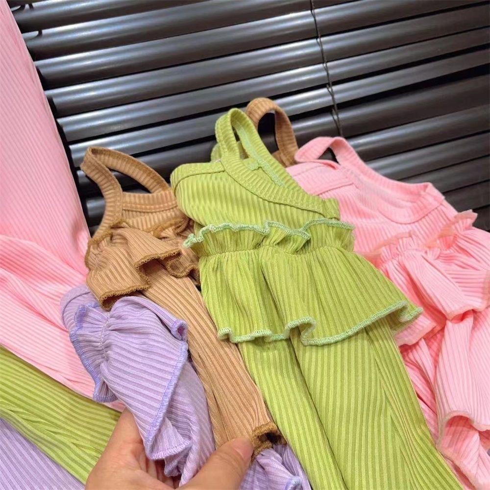 Тонкий комбинационный костюм для девочек, летняя детская повседневная юбка-комбинация, расклешенные брюки с девятью концами, комплект из двух предметов