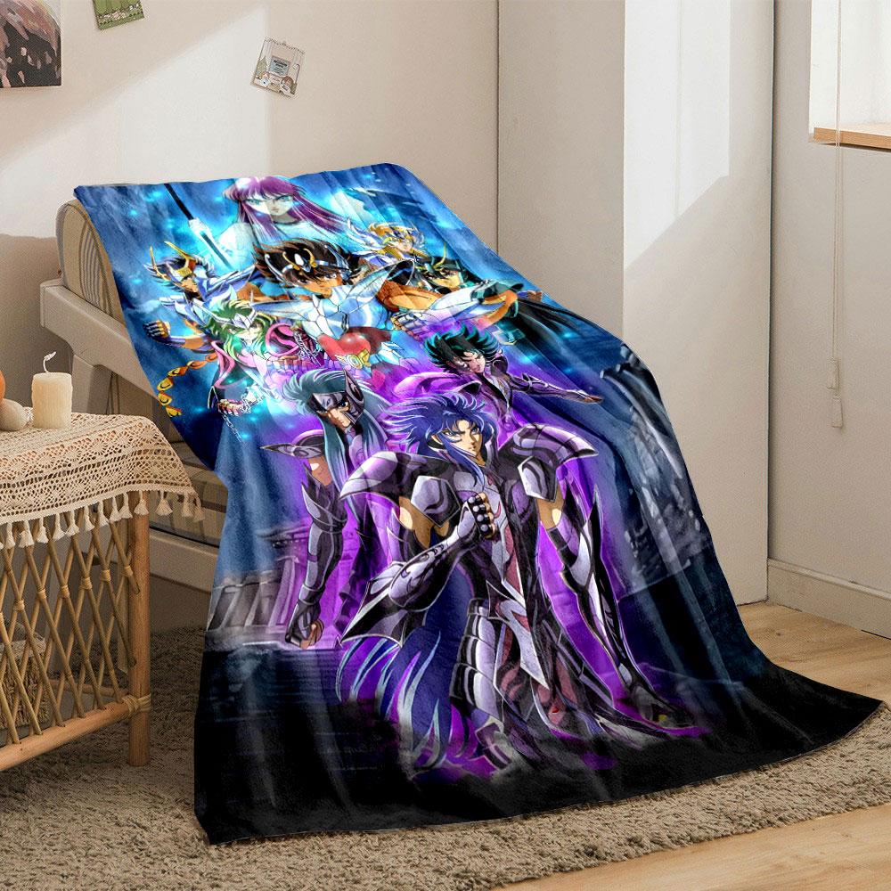 Armored characters with glowing effects and a celestial-themed backdrop. for all seasons blanket lunch break throw gift