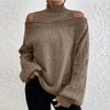 Women's Fashion Off-shoulder Sweater Pullover Loose Half-high Collar Long Sleeve Knit Cardigan