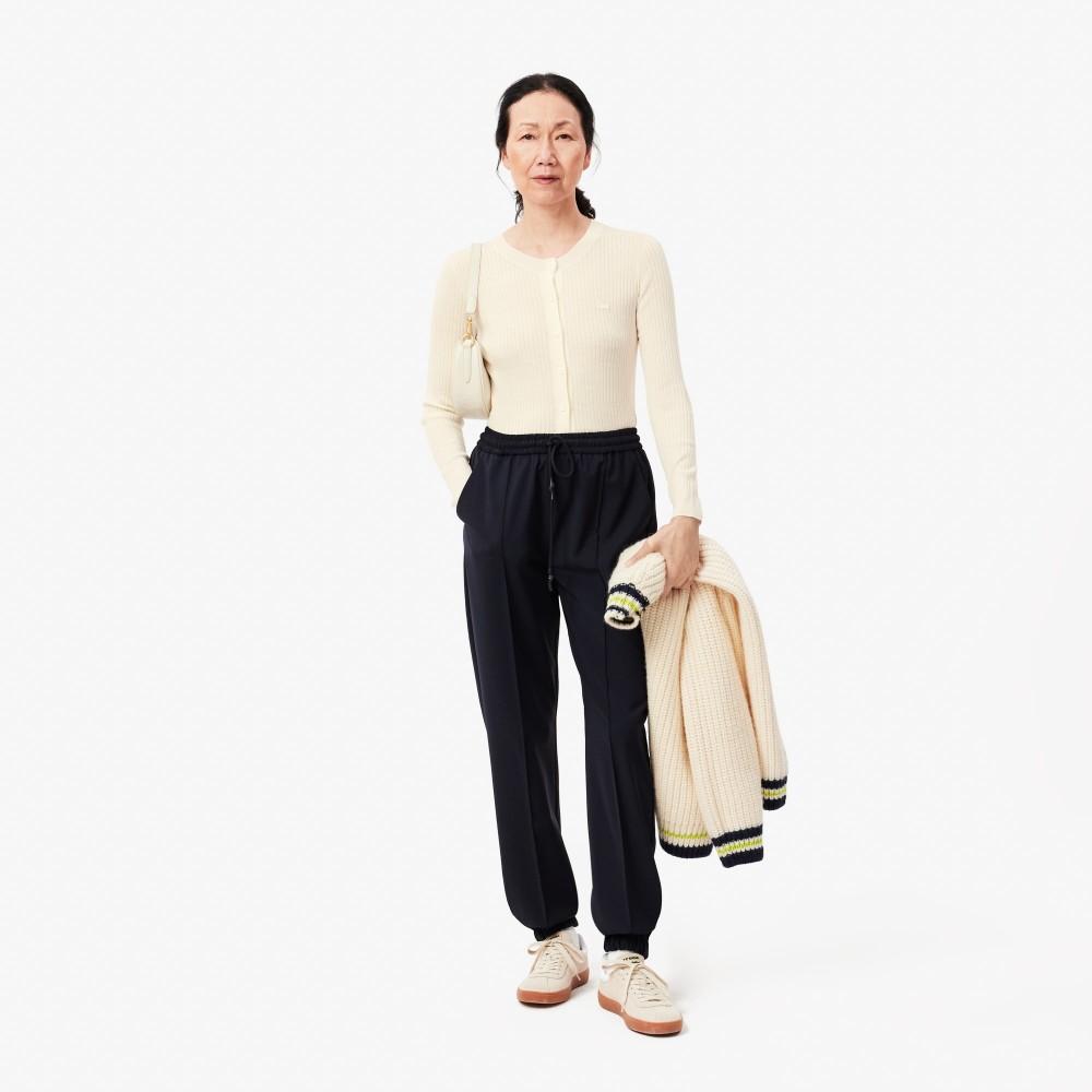 [lacoste] Women's Slim Fit Rib Knit Crew Neck Cardigan AF2560-54N70V