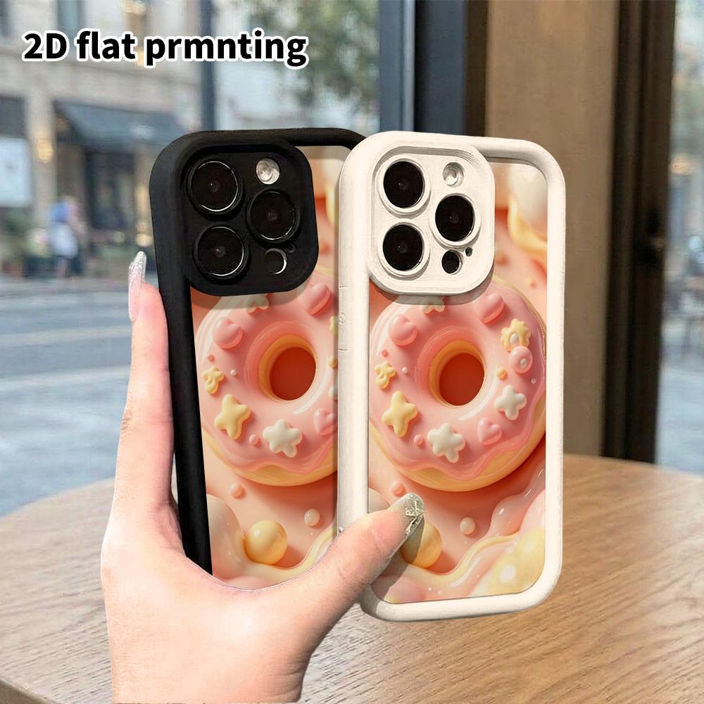 Phone case: 2D flat design suitable for iPhone 18 17 16 15 14 13 Pro protective case, pink sugar donut, perfect Christmas and Halloween holiday gift