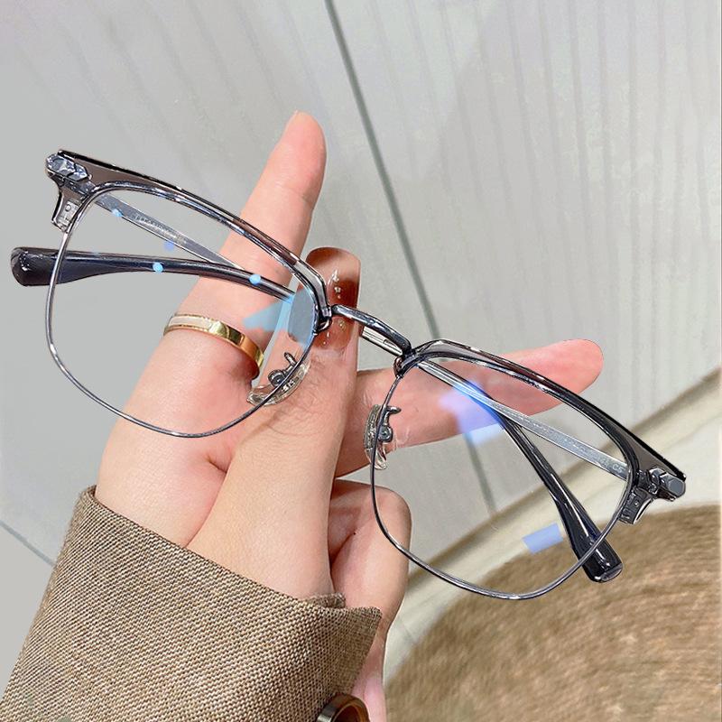 Ultralight Retro Cat Eye Half-Rim Transparent Gray Pure Titanium Eyeglasses Frame for Prescription Lenses