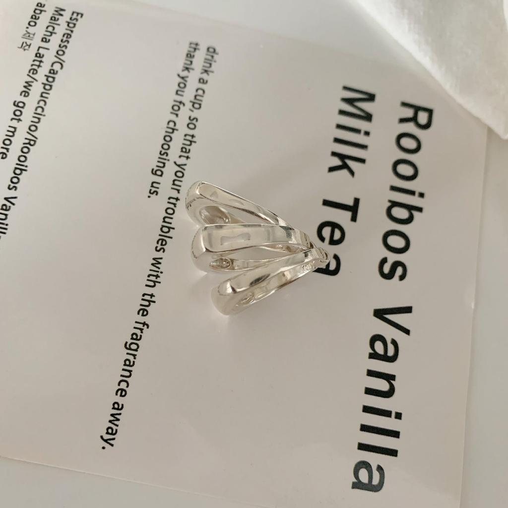 Korean S925 Silver-Plated Three-Layer Retro Hip-Hop Stacking Ring for Women