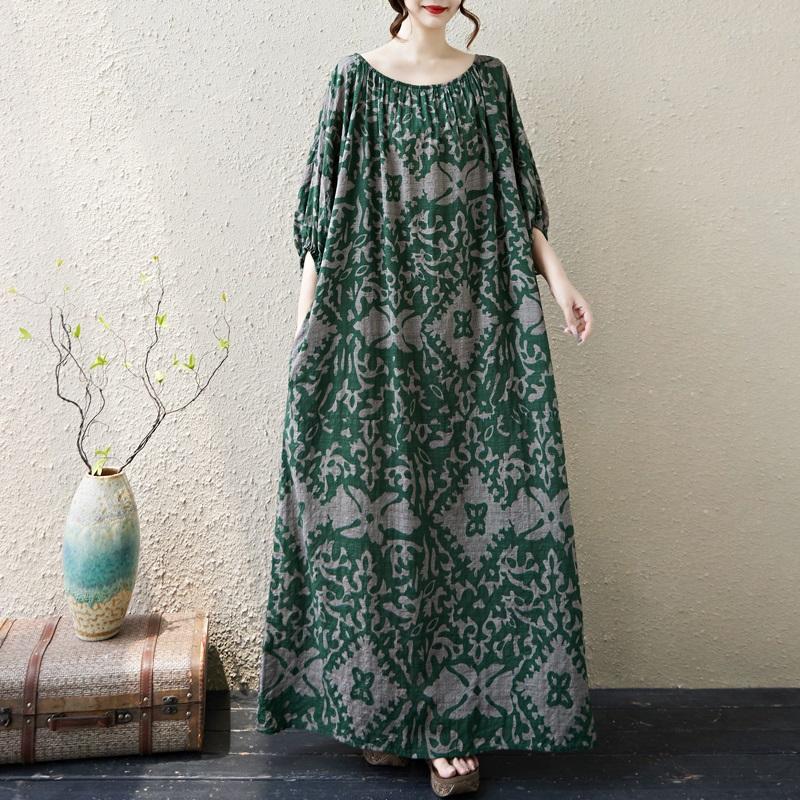 Short Sleeve Plus Size Cotton Vintage Dot Floral New In Dresses for Women Casual Loose Maxi Long Summer Dress