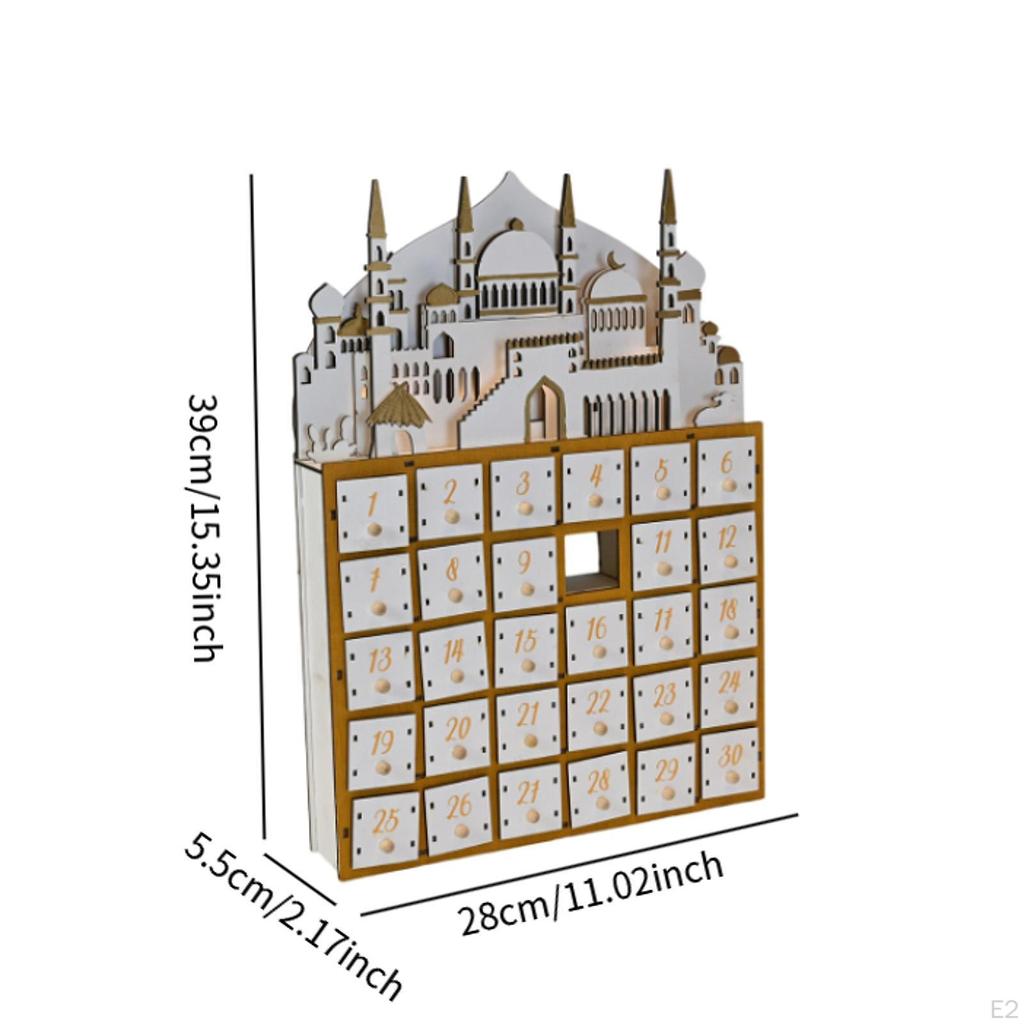 Wooden LED Countdown Calendar Gift Ramadan Decoration for Cabinet Bookshelf