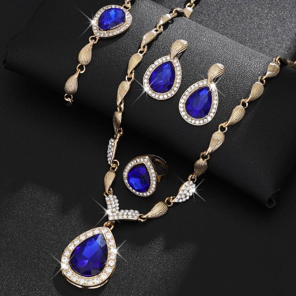 Water Drop Pendant Rhinestone Inlaid Jewelry Set Light Luxury Women Jewelry Set Gifts