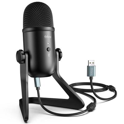 FIFINE USB-микрофон конденсаторный однонаправленный микрофон с разъемом для наушников вход и выход регулируемая громкость вращающаяся микрофонная стойка угол
